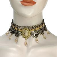 Готический Кружева ожерелье, Полиэстер, с Кристаллы & цинковый сплав, плакирован золотом, Винтаж & Женский, черный, продается PC
