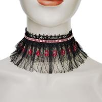 Gothic Lace Halskette, Spitze, mit Kristall & Zinklegierung, goldfarben plattiert, für Frau, schwarz, verkauft von PC