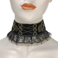 Gothic Necklace, Lace, with Zinc Alloy, antique bronze color plated, for woman, black 