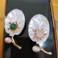 Shell Brooch, with Green Agate & Freshwater Pearl & Rose Quartz, fashion jewelry & for woman & with rhinestone 