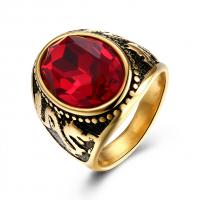 304 Stainless Steel Finger Ring, with Ruby, plated, fashion jewelry & for man, golden, 24mm 