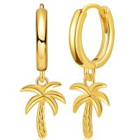 Huggie Hoop Drop Earring, Brass, Palm Tree, 18K gold plated, fashion jewelry & for woman, golden 