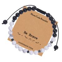 Gemstone Bracelets, Howlite, with Abrazine Stone & Polyester Cord, handmade, fashion jewelry & Unisex 6mm Approx 6.6-11.8 Inch 