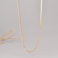 Stainless Steel Chain Necklace, 316L Stainless Steel, with 9.5cm extender chain, Vacuum Ion Plating, fashion jewelry & for woman & with rhinestone, golden, 3mm,2.5mm cm 