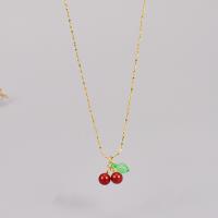 Stainless Steel Jewelry Necklace, 316L Stainless Steel, with Carnelian & Resin, with 6cm extender chain, Cherry, Vacuum Ion Plating, fashion jewelry & for woman, golden cm 
