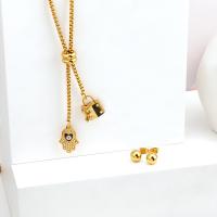 Титан ожерелье ювелирных изделий, титан, плакирован золотом, Регулируемый & инкрустированное микро кубического циркония & Женский & эмаль, золотой, длина:80 см, продается PC