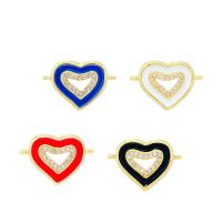 Cubic Zirconia Micro Pave Brass Connector, Heart, gold color plated, micro pave cubic zirconia & enamel 