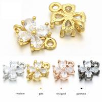 Cubic Zirconia Micro Pave Brass Connector, Flower, plated, micro pave cubic zirconia 