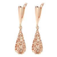 Brass Drop Earring, Teardrop, rose gold color plated, for woman & hollow, 39mm 