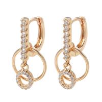 Huggie Hoop Drop Earring, Brass, Geometrical Pattern, rose gold color plated, micro pave cubic zirconia & for woman & hollow, 24mm 