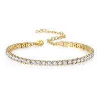Brass Anklet, with 3.15inch extender chain, plated, micro pave cubic zirconia & for woman Approx 7.9 Inch 
