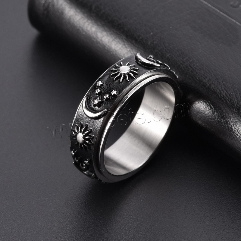 Esmalte de acero inoxidable anillo de dedo, acero inoxidable 304, sol, Recubrimiento iónico al vacío, rotativo & unisexo & diverso tamaño para la opción, más colores para la opción, 8mm, tamaño:6-12, Vendido por UD