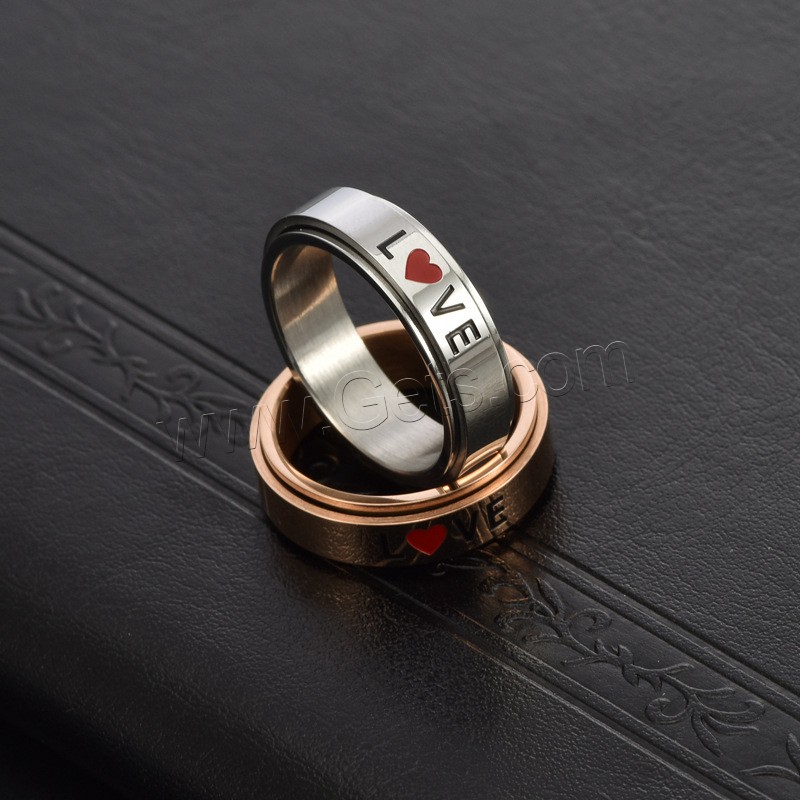 Esmalte de acero inoxidable anillo de dedo, acero inoxidable 304, Recubrimiento iónico al vacío, rotativo & unisexo & diverso tamaño para la opción, más colores para la opción, tamaño:5-12, Vendido por UD