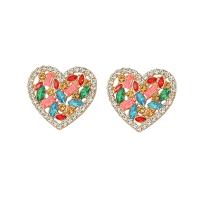 Zinc Alloy Rhinestone Stud Earring, Heart, plated, for woman & with rhinestone 