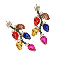 Zinc Alloy Rhinestone Drop Earring, gold color plated, for woman & with rhinestone, multi-colored 