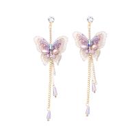 Fashion Fringe Boucles d'oreilles, alliage de zinc, papillon, Placage de couleur d'or, pour femme & avec strass Vendu par paire