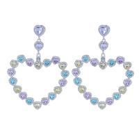 Zinc Alloy Rhinestone Drop Earring, Heart, platinum color plated, for woman & with rhinestone & hollow 