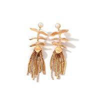 Fashion Fringe Earrings, Zinc Alloy, with Plastic Pearl, gold color plated, for woman & with rhinestone 