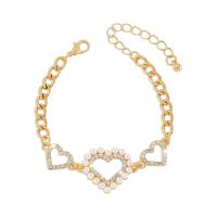 Zinc Alloy Rhinestone Bracelets, Iron, with Plastic Pearl & Zinc Alloy, Heart, plated, fashion jewelry & for woman & with rhinestone Approx 6.49-8.85 Inch 