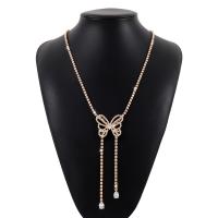 Zinc Alloy Sweater Chain Necklace, plated, fashion jewelry & for woman & with rhinestone Approx 24.21-30.31 Inch 