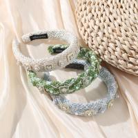 Hair Bands, Cloth, with Plastic Pearl & Zinc Alloy, handmade, for woman & with rhinestone 31mm 
