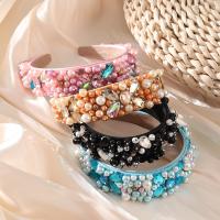 Hair Bands, Cloth, with Sponge & Plastic Pearl, handmade, for woman & with rhinestone 39mm 