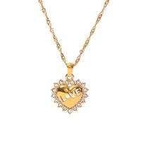 Stainless Steel Jewelry Necklace, 304 Stainless Steel, with 5cm extender chain, Heart, Vacuum Ion Plating, fashion jewelry & for woman & with rhinestone, golden cm 