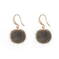 Fluffy Pom Pom Earrings, Brass, with Plush, gold color plated, fashion jewelry & for woman 
