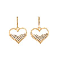 Huggie Hoop Drop Earring, Zinc Alloy, Heart, plated, fashion jewelry & for woman & with rhinestone, golden 