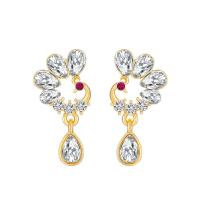Cubic Zircon (CZ) Drop Earring, Zinc Alloy, Peacock, plated, fashion jewelry & for woman & with cubic zirconia, two different colored, 25mm 