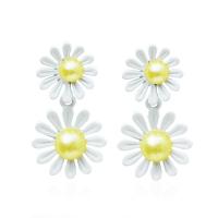 Enamel Zinc Alloy Drop Earring, Flower, gold color plated, fashion jewelry & for woman, two different colored 