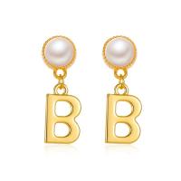 Plastic Pearl Zinc Alloy Earring, with ABS Plastic Pearl, Letter B, plated, fashion jewelry & for woman, two different colored 