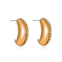 Zinc Alloy Stud Earring, gold color plated, fashion jewelry & micro pave cubic zirconia & for woman, golden, 26mm 
