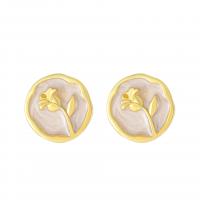 Enamel Zinc Alloy Stud Earring, gold color plated, fashion jewelry & with flower pattern & for woman, two different colored, 19mm 