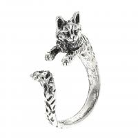 Латунь Манжеты палец кольцо, Кошка, плакирован серебром, ювелирные изделия моды & Женский, серебряный, 17mm, продается PC