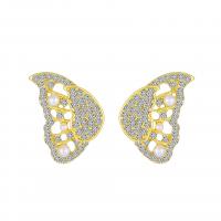 Zinc Alloy Rhinestone Stud Earring, with ABS Plastic Pearl, Butterfly, gold color plated, fashion jewelry & detachable & for woman & with rhinestone, two different colored 