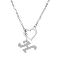 Stainless Steel Jewelry Necklace, 304 Stainless Steel, with 5cm extender chain, Letter H, polished, fashion jewelry & for woman, silver color cm 