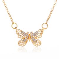 Rhinestone Brass Necklace, Butterfly, plated, fashion jewelry & for woman & with rhinestone 25mm cm 