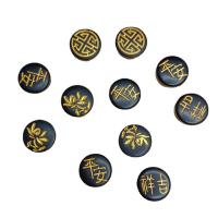 DIY buddhistische Perlen, Harz, flache Runde, verschiedene Muster für Wahl & Golddruck, keine, 12x6mm, ca. 500PCs/Tasche, verkauft von Tasche