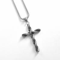 Titanium Steel Jewelry Necklace, Cross, silver color plated, for man, silver color .62 Inch 