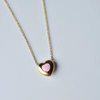 Titanium Steel Jewelry Necklace, with 1.97 extender chain, Heart, gold color plated, for woman & epoxy gel .35 Inch 