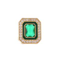 Pendiente stud de cobre con los diamantes de imitación , metal, Rectángular, chapado en color dorado, para mujer & con diamantes de imitación, verde, 14x17mm, Vendido por Par