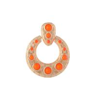 Resin Zinc Alloy Earring, with Resin, Round, gold color plated, for woman, orange 