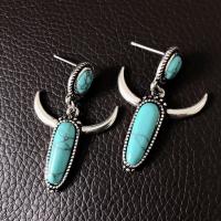Turquoise Zinc Alloy Earring, with turquoise, Horn, antique silver color plated, for woman 