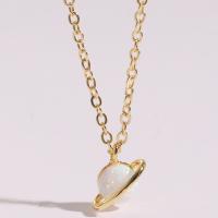 Brass Jewelry Necklace, with Opal, with 1.97 extender chain, 14K gold plated, for woman .75 Inch 