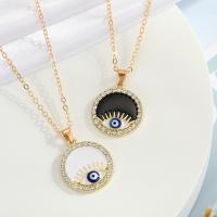 Evil Eye Jewelry Necklace, Zinc Alloy, with 5cm extender chain, Flat Round, gold color plated, fashion jewelry & evil eye pattern & for woman & enamel & with rhinestone cm 