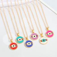 Evil Eye Jewelry Necklace, Zinc Alloy, with 5cm extender chain, Flat Round, gold color plated, fashion jewelry & evil eye pattern & for woman & enamel & with rhinestone cm 
