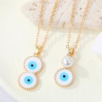 Evil Eye Jewelry Necklace, Zinc Alloy, with Plastic Pearl, with 5cm extender chain, gold color plated & fashion jewelry & evil eye pattern & for woman & enamel, golden cm 
