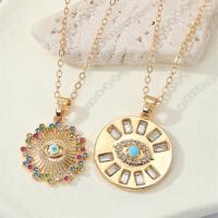 Evil Eye Jewelry Necklace, Zinc Alloy, with 5cm extender chain, gold color plated, fashion jewelry & evil eye pattern & enamel & with rhinestone, golden cm 