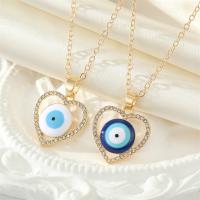 Evil Eye Jewelry Necklace, Zinc Alloy, with 5cm extender chain, Heart, gold color plated, fashion jewelry & evil eye pattern & for woman & enamel & with rhinestone cm 